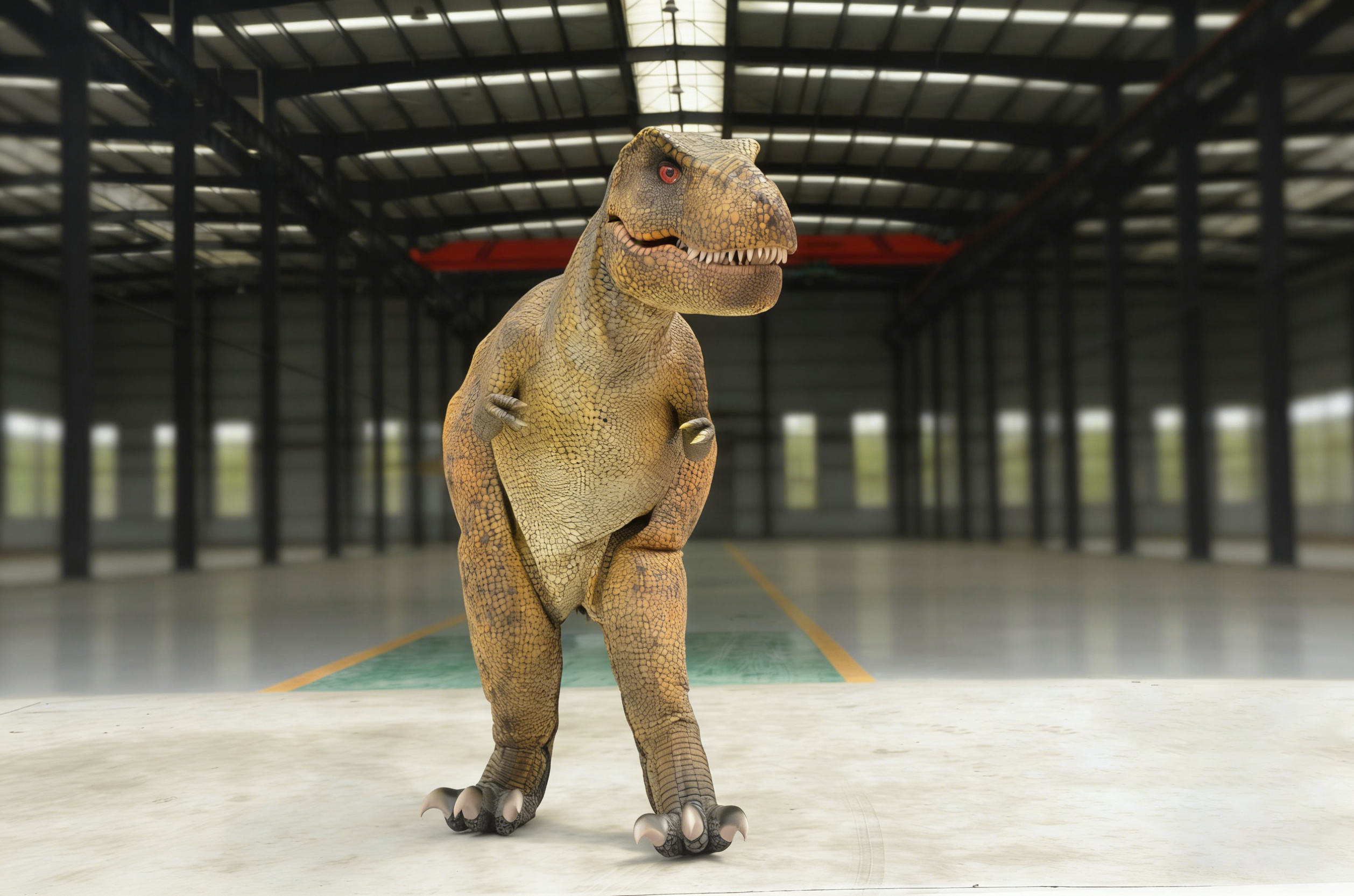 Simulation T-REX costume - Human wearing dinosaur costume performance